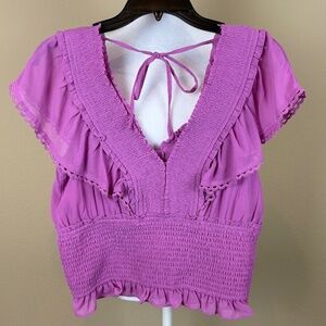 NWT Jessica Simpson Lillianna Purple Smocked Neck/Waist Pullover Crop Top